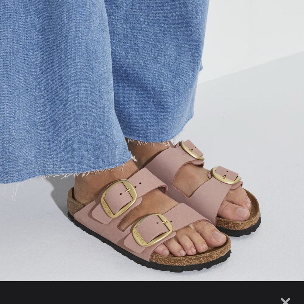 Birkenstock Blush Sandals with Brass Buckles